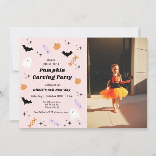 Halloween Pumpkin Carving Birthday Invitation Kaart