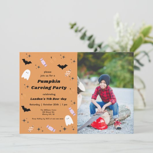 Halloween Pumpkin Carving Birthday Kaart (Staand voorkant)