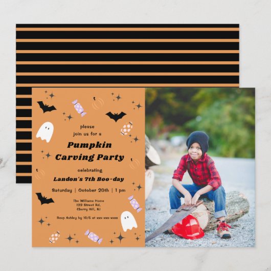 Halloween Pumpkin Carving Birthday Kaart (Voorkant / Achterkant)