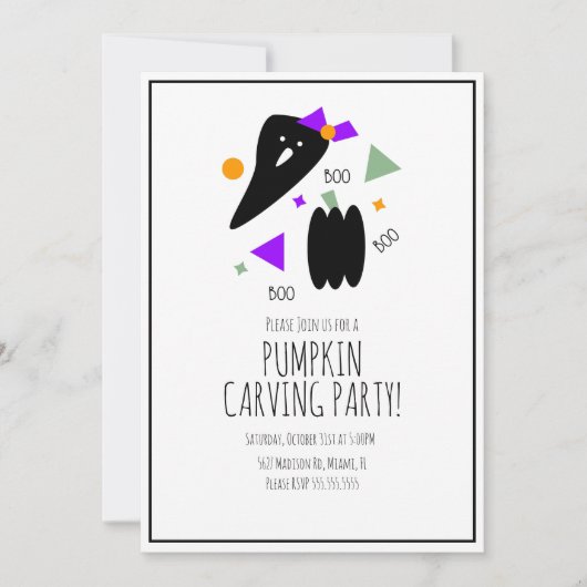 Halloween Pumpkin Carving Cute Ghost Confetti Kaart (Voorkant)