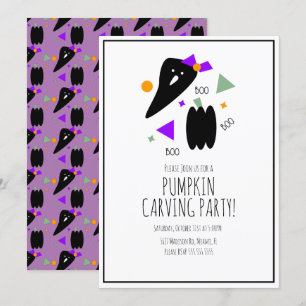 Halloween Pumpkin Carving Cute Ghost Confetti Kaart