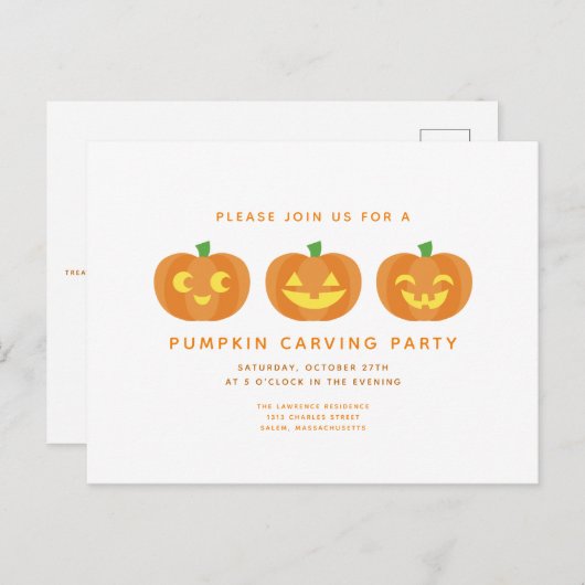 Halloween Pumpkin Carving Party Briefkaart Uitnodi (Voorkant / Achterkant)