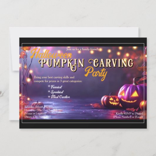 Halloween Pumpkin Carving Party Invitation Kaart (Voorkant)