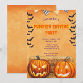 Halloween Pumpkin Carving Party Invitation Kaart (Voorkant / Achterkant)