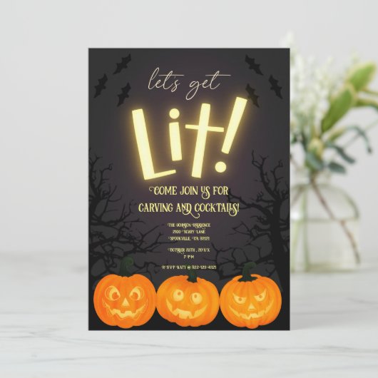 Halloween Pumpkin Carving Party Invitation Kaart (Staand voorkant)