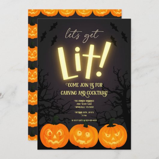 Halloween Pumpkin Carving Party Invitation Kaart (Voorkant / Achterkant)