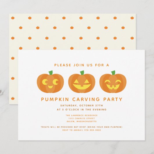 Halloween Pumpkin Carving Party Invitation Kaart (Voorkant / Achterkant)