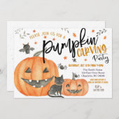 Halloween Pumpkin Carving Party Invitation Kaart (Voorkant / Achterkant)