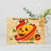 Halloween Pumpkin Carving Party Invitation Kaart (Staand voorkant)