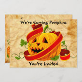 Halloween Pumpkin Carving Party Invitation Kaart (Voorkant / Achterkant)