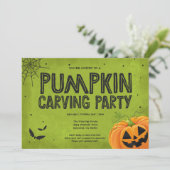Halloween Pumpkin Carving Party Invitation Kaart (Staand voorkant)