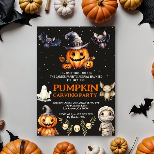 Halloween Pumpkin Carving Party Invite Kaart