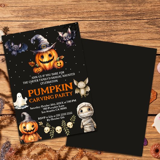 Halloween Pumpkin Carving Party Invite Kaart