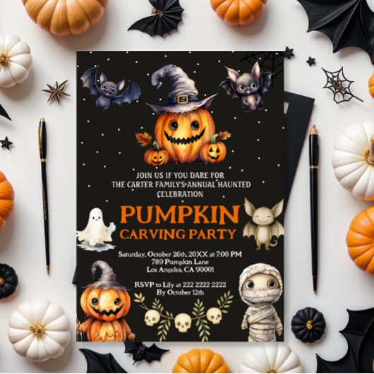 Halloween Pumpkin Carving Party Invite Kaart