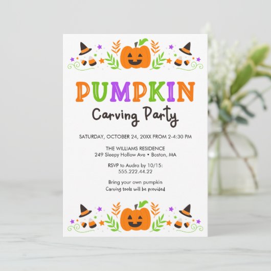 Halloween Pumpkin Carving Party Kaart (Staand voorkant)