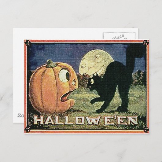 Halloween Pumpkin & Cat in mozaïek Briefkaart (Voorkant / Achterkant)