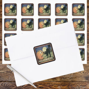 Halloween Pumpkin & Cat in mozaïek Vierkante Sticker