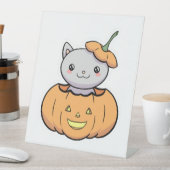 Halloween Pumpkin Cat   Reclamebord Met Voetstuk (Insitu)