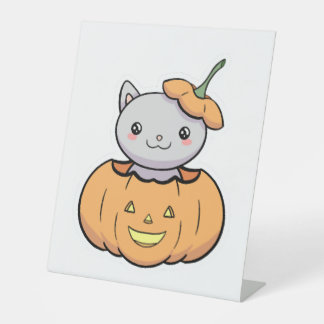 Halloween Pumpkin Cat   Reclamebord Met Voetstuk