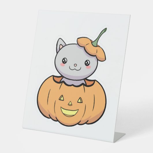 Halloween Pumpkin Cat   Reclamebord Met Voetstuk (Voorkant)