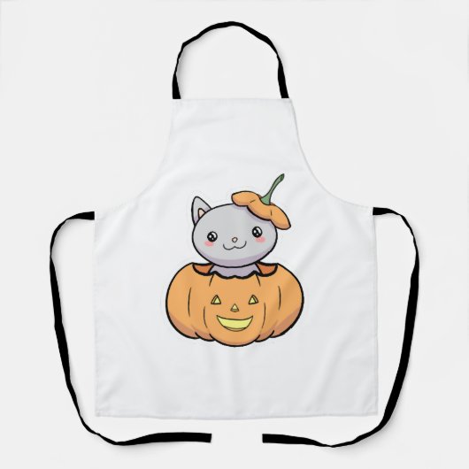 Halloween Pumpkin Cat Schort (Voorkant)