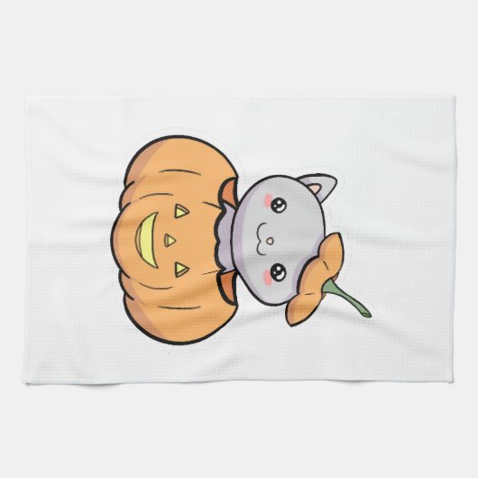 Halloween Pumpkin Cat   Theedoek (Horizontaal)