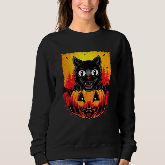 Halloween Pumpkin Cat Trui (Voorkant)