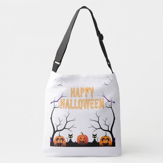 Halloween Pumpkin & Cats Oranje Crossbody Bag Crossbody Tas (Achterkant)