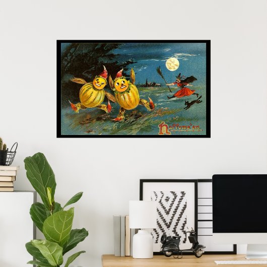 Halloween Pumpkin Characters and Witch Poster (Thuiskantoor)