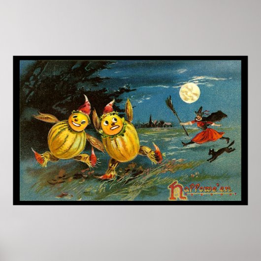Halloween Pumpkin Characters and Witch Poster (Voorkant)
