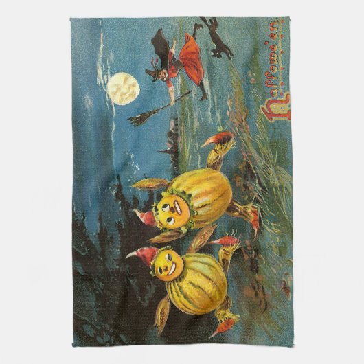 Halloween Pumpkin Characters and Witch Theedoek (Verticaal)