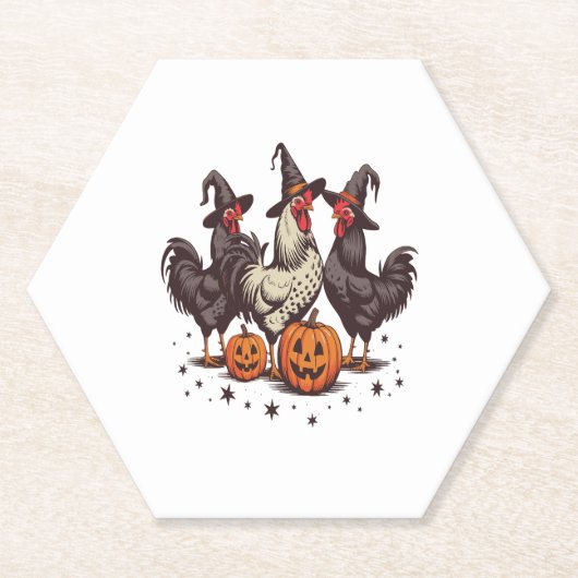 Halloween Pumpkin Chicken Witch Herfst Kartonnen Onderzetters (Voorkant)