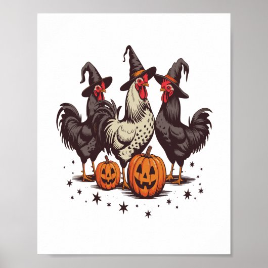 Halloween Pumpkin Chicken Witch Herfst Poster (Voorkant)