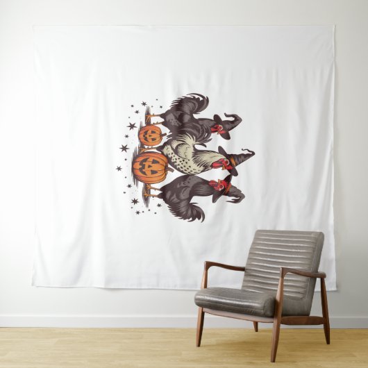 Halloween Pumpkin Chicken Witch Herfst Wandkleed (In Situ (horizontaal))