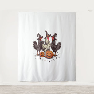 Halloween Pumpkin Chicken Witch Herfst Wandkleed