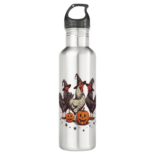 Halloween Pumpkin Chicken Witch Herfst Waterfles (Voorkant)
