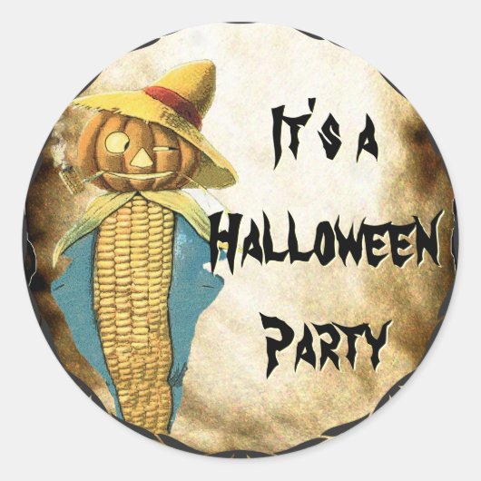 HALLOWEEN PUMPKIN Corn Scarecrow Corn Cob Pipe Ronde Sticker (Voorkant)