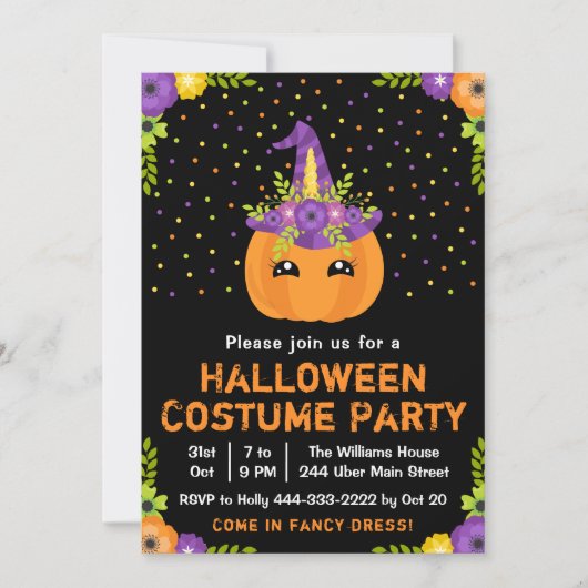 Halloween Pumpkin Costume Party Black Uitnodiging (Voorkant)