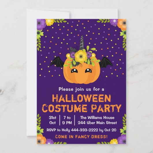 Halloween Pumpkin Costume Party Paarse uitnodiging (Voorkant)