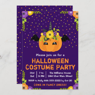 Halloween Pumpkin Costume Party Paarse uitnodiging