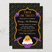Halloween Pumpkin Cupcake & Polka Dots Birthday Kaart (Voorkant / Achterkant)