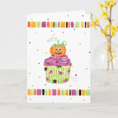 Halloween Pumpkin Cupcake Wenskaart Kaart (Gele Bloem)