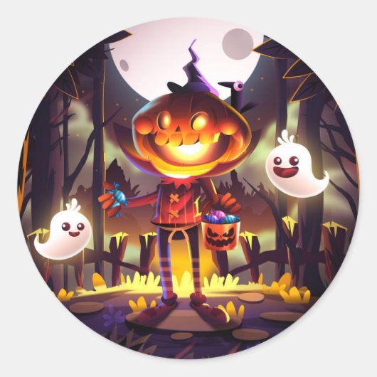 Halloween Pumpkin Cute Ghosts Moon Scary Forest Ronde Sticker (Voorkant)