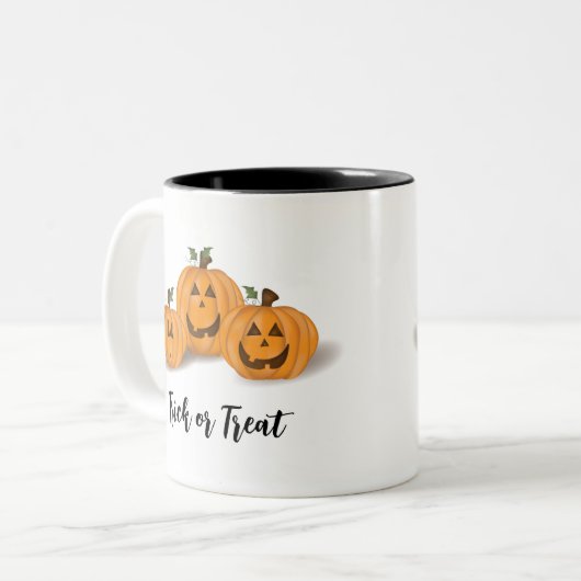 Halloween Pumpkin Cute Jack O'lantern Funny Tweekleurige Koffiemok (Voorkant links)