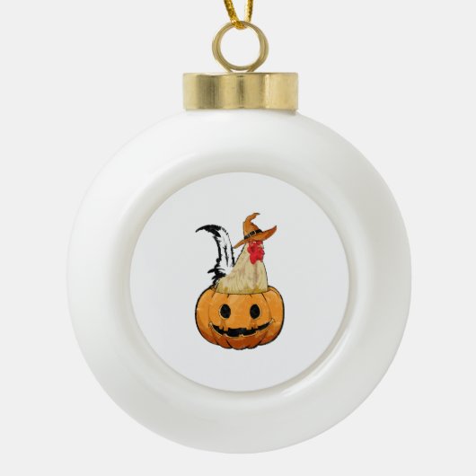 Halloween Pumpkin Cute Witch Chicken Keramische Bal Ornament (Voorkant)