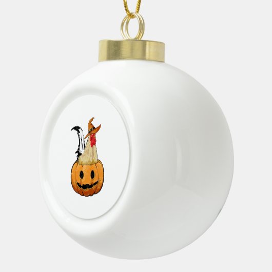 Halloween Pumpkin Cute Witch Chicken Keramische Bal Ornament (Rechts)