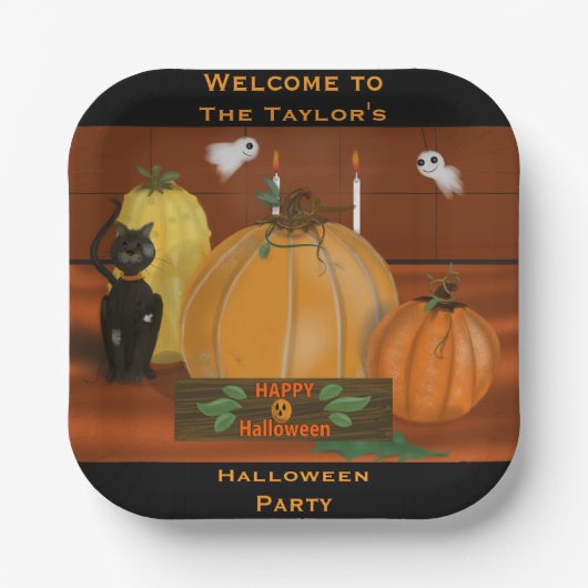 Halloween Pumpkin Decor Party Borden Papieren Bordje (Voorkant)