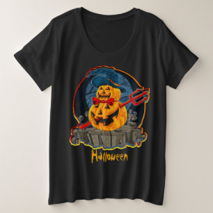 Halloween Pumpkin Devil Trident Zombie Monster Pl Grote Maat T-shirt
