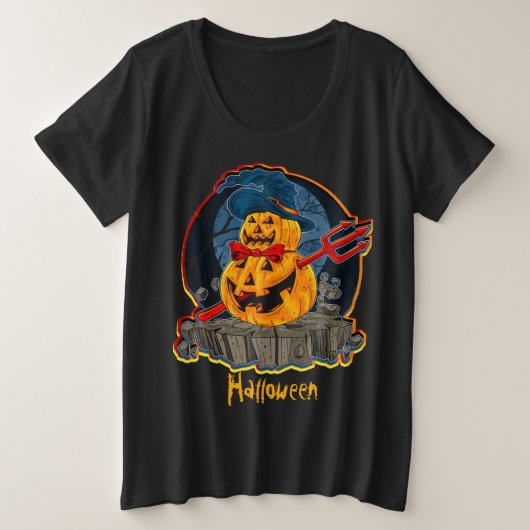 Halloween Pumpkin Devil Trident Zombie Monster Pl Grote Maat T-shirt (Design voorkant)