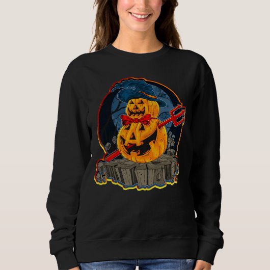 Halloween Pumpkin Devil Trident Zombie Monster Trui (Voorkant)